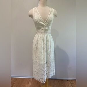 Ya Los Angeles Ivory Lace Wrap Midi Dress